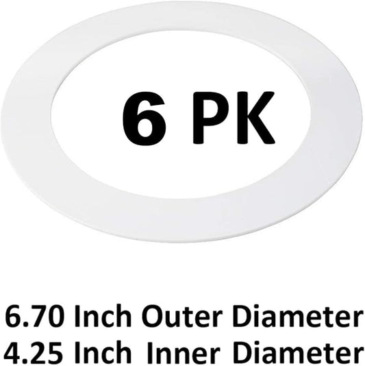 6 Pack Gloss White Goof Trim Ring for 4" Inch Recessed Can Lighting Down Light, Outer Diameter 6.7 Inches, Inner Diameter 4.2 Inches