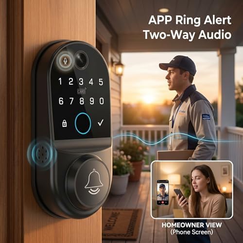 Smart Door Lock for Front Door: WiFi & Camera with 1080p HD Night Vision | Two Way Audio App Remote Control And Fingerprint Unlock Help Homeowners Manage Visitors Deliveries And Family Access Securely