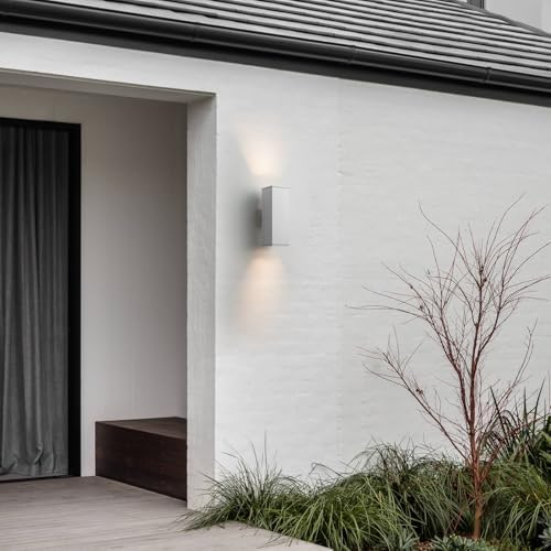 mirrea 14" Modern Outdoor Porch Light in 2 Lights, Matte White, 2 Pack