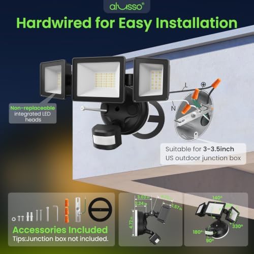 ALUSSO Motion Sensor Outdoor Lights , 40W 4500LM Flood Lights Outdoor 120V
