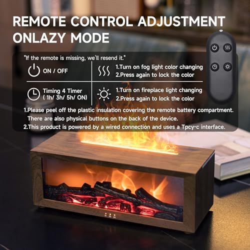 TMEHM Fireplace Flame Essential Oil Diffuser Humidifier, Aromatherapy