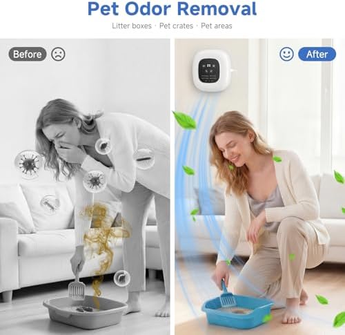 Cat Litter Deodorizer & Air Purifier, Plug In Ionic Air Freshener with Negative Ion for Litter Box, Pet Odor, Smoke, Musty & Dust, Filterless Quiet Purifier for Bathroom, Kitchens, Bedroom, Small Room