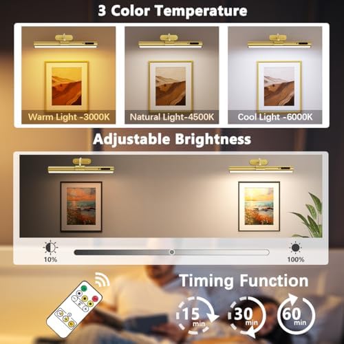 Hapfish Picture Lights for Wall Battery Operated,Wireless Art Light - Gold