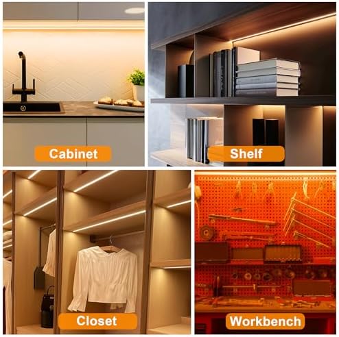 maylit Under Cabinet Strip Lighting Plug in 36in, Ultra Bright Small LED Light Bar, 2700K Warm White, Wired Lights for Kitchen Cabinet, Counter, Workbench, Desk, Closet, Shelf, Indoor