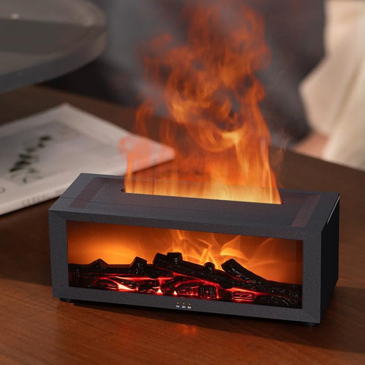 Essential Oil Diffuser, Fireplace Flame Oil Diffuser - Aromatherapy Aroma Humidifier, Upgrade 7 Colors Noiseless Remote Control - Perfect for Bedroom Home Office (150ml Fireplace Flame, Black)