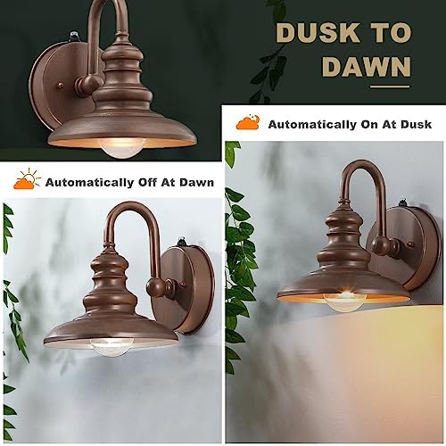 LONEDRUID Dusk to Dawn Sensor Rustic Outdoor Gooseneck Barn Light Fixture