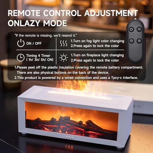 TMEHM Fireplace Flame Essential Oil Diffuser Humidifier, Aromatherapy