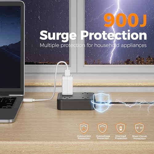 TESSAN Surge Protector Flat Extension Cord 5Ft, Flat Plug Power Strip