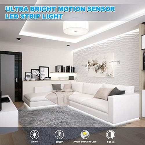MY BEAUTY LIGHT Motion Activated LED Strip Lights, 16.4ft LED Light Strip with Day or Night 2 Lighting Modes, 3 Timing Off Modes, Bright White 12v Plug-in LED Rope Lights for Under Cabinet, Kitchen