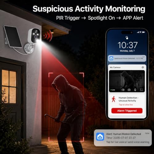 XVIM 2K Solar Security Camera Outdoor Wireless, PIR Detection & 2-Way Audio