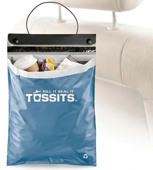 Tossits Hanging Car Trash & Garbage Bags, Disposable, Blue 7 Count