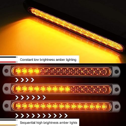 PSEQT 10" 15 LED Trailer Turn Tail Light Bar - Amber Sequential Signal Marker Assembly With Identification Clearance Strip - Waterproof for Wrangler, Golf Cart, Offroad Truck, RV, UTV, ATV