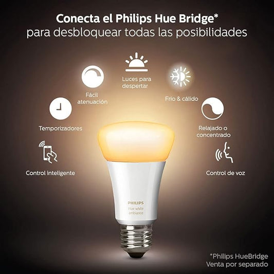 Philips Hue White Ambiance 2-Pack A19 LED Smart Bulb, Bluetooth & Zigbee Compatible (Hue Hub Optional),Compatible with Alexa & Google Assistant – A Certified for Humans Device (Renewed)