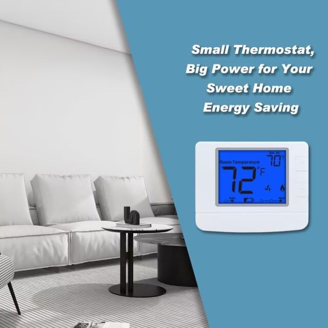 Non Programmable Thermostat for Home, Digital Energy-Saving Thermostat,Single-Stage Systems, 1 Heat/1 Cool, Easy DIY Install, Blue Backlight