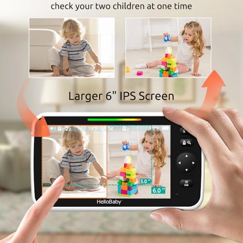 HelloBaby 6" Split Screen No WiFi Baby Monitor 2 Cameras & Audio, 30H ECO