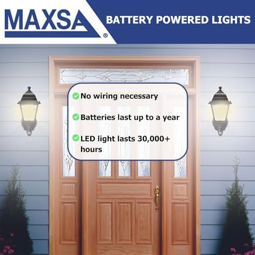 MAXSA 44219-RS Battery-Run Motion-Activated Outdoor Metal Sconce Black