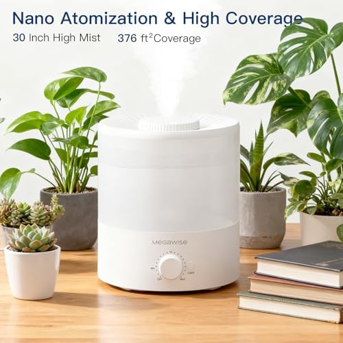 MEGAWISE 1.5L Large Cool Mist Humidifier for Large Spaces – Baby & Plant Safe Ultrasonic Aroma Diffuser, Quiet Operation for Bedroom, Home & Office, Adjustable Mist, Up to 10-Hour Run, Easy to Clean