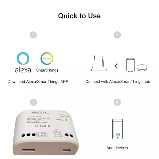 Smart Home Dry Contact Zigbee Relay Switch, Remote Control Zigbee Switch for Light Garage Door, Compatible with Alexa Google Home,Zigbee hub Needed (1CH)