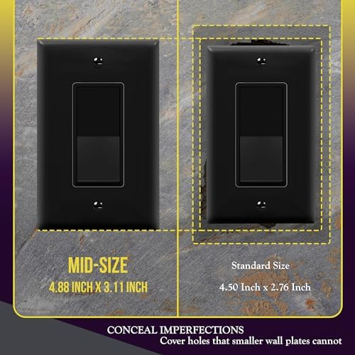 ENERLITES 1-Gang Black Mid-Size Decorator Switch Outlet Wall Plate, 10 Pack