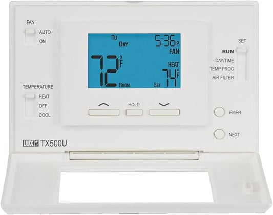 P521U Programmable 5-2 Day Thermostat for Home Use; 2 Heat, 1 Cool