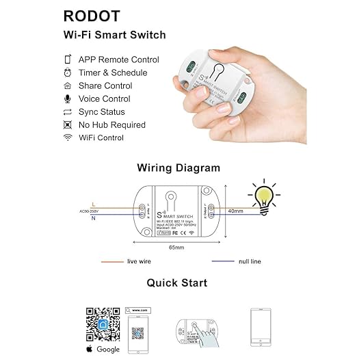 16A Basic Wireless Smart Switch,Wi-Fi Light Switch Compatible with Alexa & Google Home & SmartThings,FCC Certified,No Hub Required Support DIY Module (2 pcs)