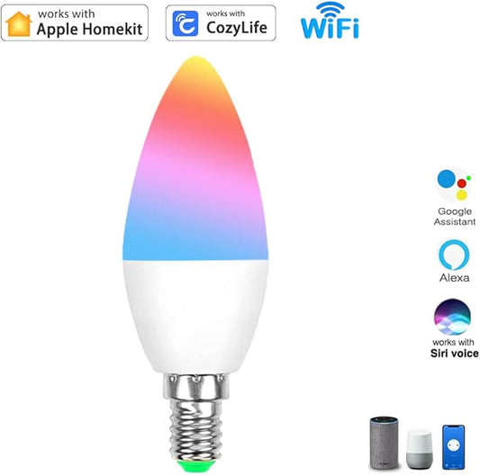 Homekit E12 WiFi Smart RGBCW Light Bulb Dimmable Works with Apple Homekit Siri Voice Control