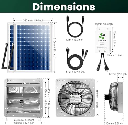 Solar Exhaust Fan for Greenhouse with Smart Thermostat and Battery