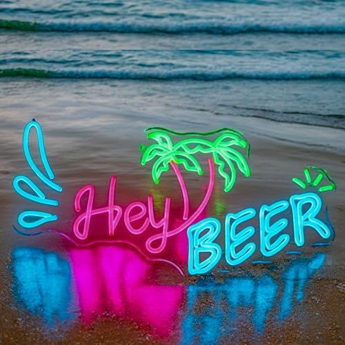 Hey Beer Neon Sign, LED Neon Light for Wall Decor, USB Powered, Adjustable Brightness, Bar Pub Man Cave Party Decor