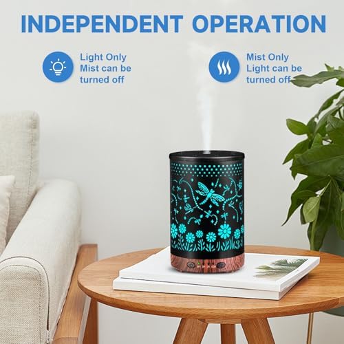 Essential Oil Diffuser 120ML Metal Aromatherapy Diffuser with Timer, Cool Mist Humidifier with Auto Shut-Off & 7 Color Lights for Home Office Spa (Dragonfly)