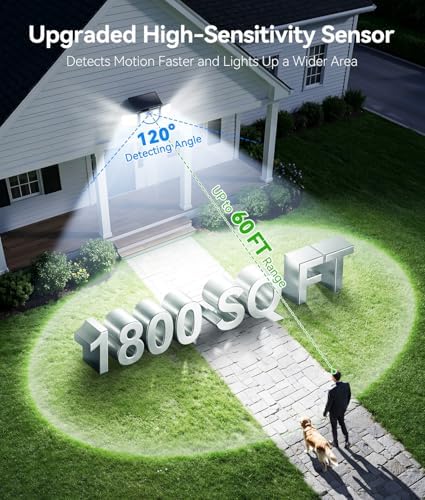 KOOPER Solar Flood Lights, 210 LED Motion Sensor Outdoor Lights, Solar Motion Lights Outdoor Waterproof, 3 Heads 300° Wide Angle Outdoor Security Lights for Yard Patio Garage Entryways, 3 Pack, Black