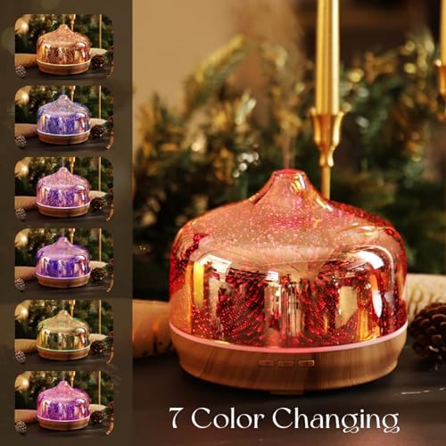 Porseme 500ml Glass Essential Oil Diffuser Aromatherapy Ultrasonic Cool Mist Humidifier 15-21 Running Hours Waterless Auto-Off Air Diffusers for Sleeping Yoga Working Spa(Rose Gold)