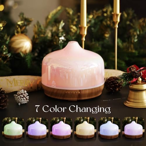 Porseme 500ml Glass Essential Oil Diffuser Aromatherapy Ultrasonic Cool Mist Humidifier 15-21 Running Hours Waterless Auto-Off Air Diffusers for Sleeping Yoga Working Spa(White Jade)
