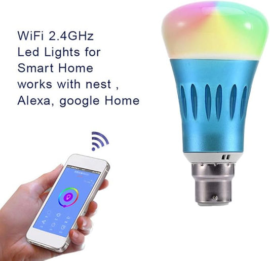 WiFi Smart LED Bulb,Wireless APP Control,B22 Smart Adjustable RGB Bulb with Timer Fuction & Voice Control Remote Control from Anywhere No Hub Required