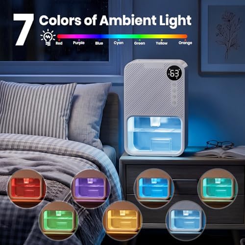 Dehumidifier,128oz Visible Water Tank 1000 sq.ft Dehumidifier for Home – Quiet Portable Unit with 24-Hour Timer, Auto Shut-off, Sleep Mode & 7-Color Night Light for Bathroom, Bedroom, Basement, RV