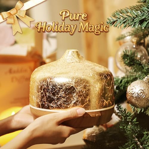 Porseme 500ml Glass Essential Oil Diffuser Aromatherapy Ultrasonic Cool Mist Humidifier 15-21 Running Hours Waterless Auto-Off Air Diffusers for Sleeping Yoga Working Spa(Gold Plated)