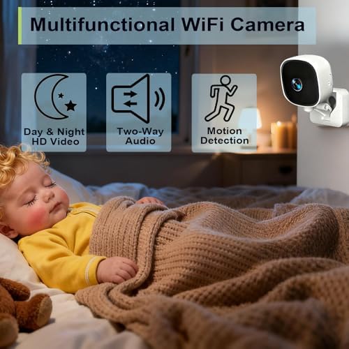 Security Camera Indoor, 2K HD WiFi Cameras for Home Security, Pet/Dog/Baby Camera Monitor with Phone app, 2-Way Audio, Night Vision, 24/7 SD Card Storage, Compatible with iOS & Android(2.4G Only)