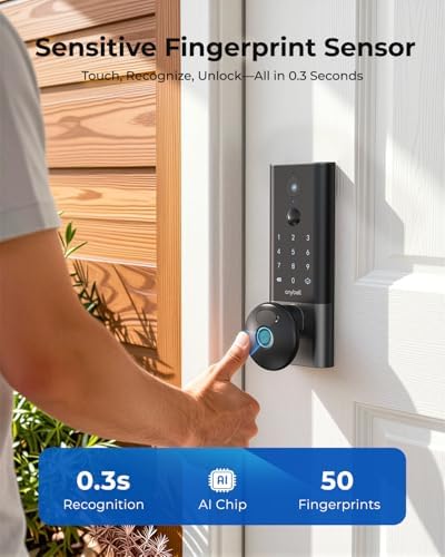 Fingerprint Smart Door Lock, ANYBELL Keyless Entry Door Lock with Camera, Built-in Wi-Fi Deadbolt for Front Door, Auto Lock, Cloudege App Control, Night Vision & Two-Way Audio, Home Security