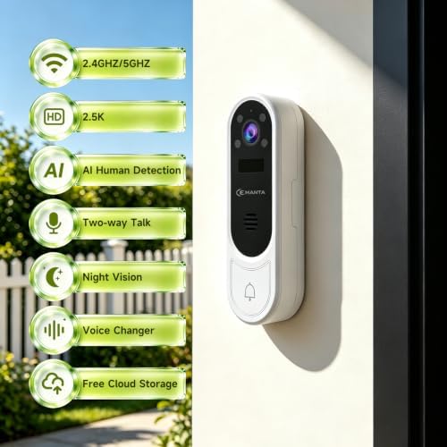 2.5K Video Doorbell Camera Wireless with Chime,Free Cloud Storage