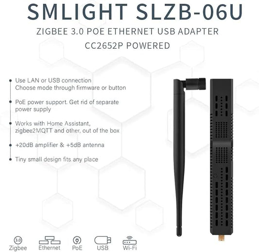 SMLIGHT SLZB-06U - Zigbee 3.0 to Ethernet,USB,and WiFi Gateway Coordinator with PoE, Works with Zigbee2MQTT, Home Assistant, ZHA