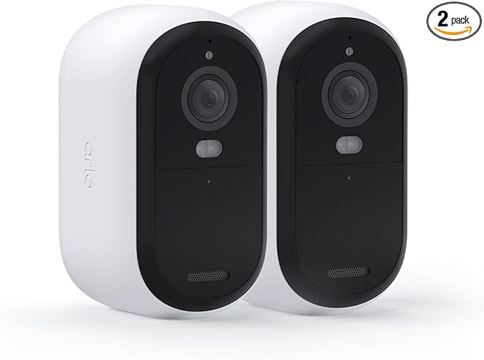 Arlo Essential Security Wireless 2K Camera with Spotlight, Indoor/Outdoor, 2nd Gen, 2-Way Audio, Color Night Vision, Motion Activation, Real Time Notifications, White, VMC3250, 2-Pack (Renewed)