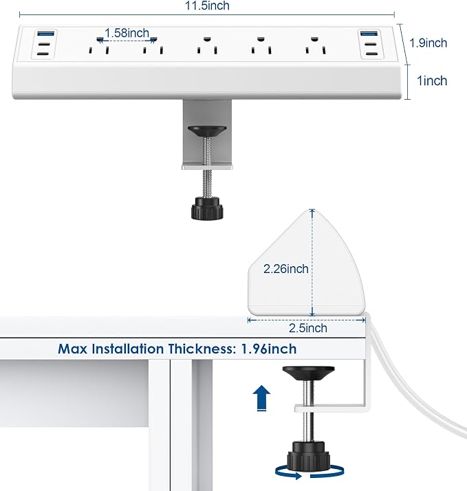 Jgstkcity Desk Clamp Power Strip USB C,Table Surge Protector (Pack of 15)