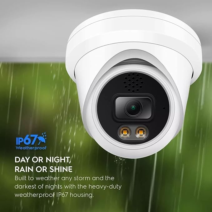 Marquis 4K 8MP PoE IP Turret Dome Camera with Microphone, 2.8mm Wide Angle, 24/7 Full Color Night Vision, Dual Light, Weatherproof IP67 Indoor Outdoor Security Camera