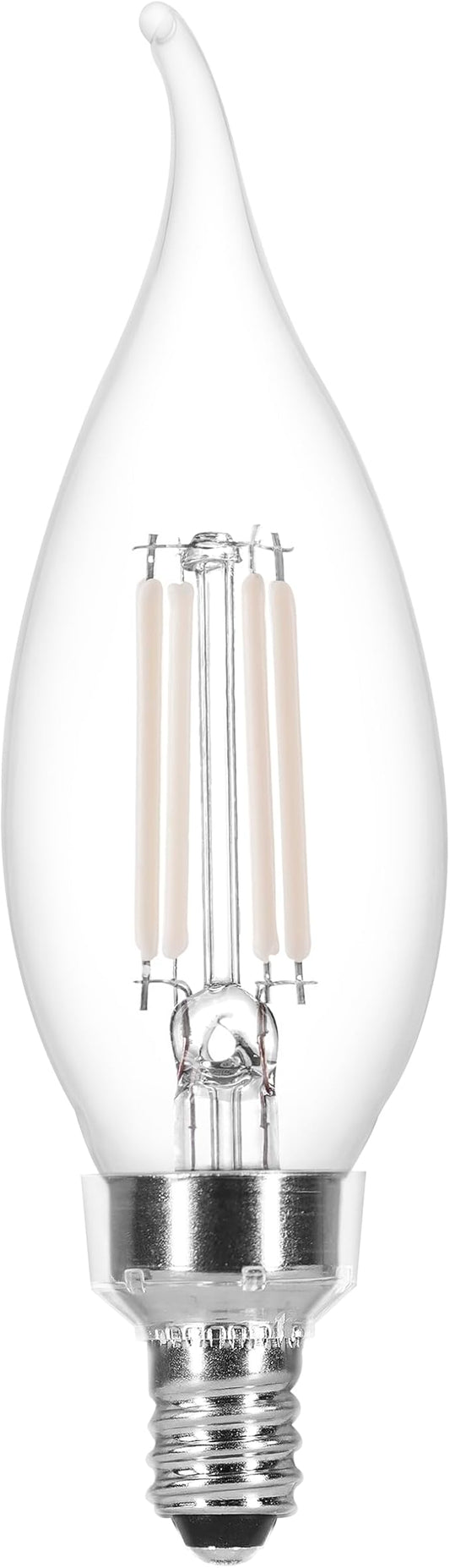 Sylvania B10 Clear LED White Filament Bulb, 6W, Dimmable, 500 LMS, Candelabra Base, 2700K, Soft White - 4 Pack (41848)