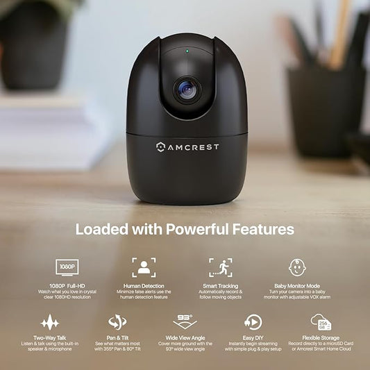 Amcrest 1080P WiFi Camera Indoor, Nanny Cam, Dog Camera, Sound & Baby Monitor, Human & Pet Detection, Motion-Tracking, 2.4Ghz Only, Pan/Tilt Wireless IP Camera, Night Vision, Smart Home ASH21-B