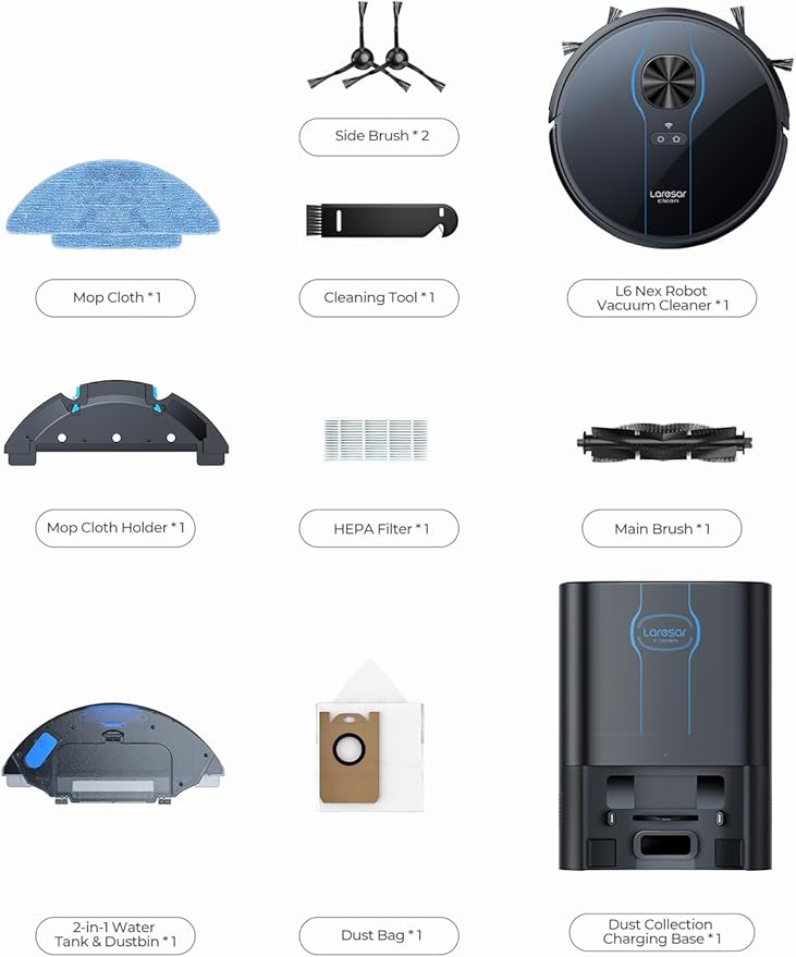 Laresar Clean Robot Vacuum and Mop, 8000Pa Robotic Vacuum with Self-Emptying Base, Lidar Navigation, Smart Mapping, 60 Days Capacity, 180mins Runtime, Ideal for Pet Hair, Hard Floor, Carpets