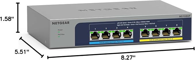 NETGEAR 8-Port PoE Multi-Gigabit Ethernet Unmanaged Network Switch (MS108UP)