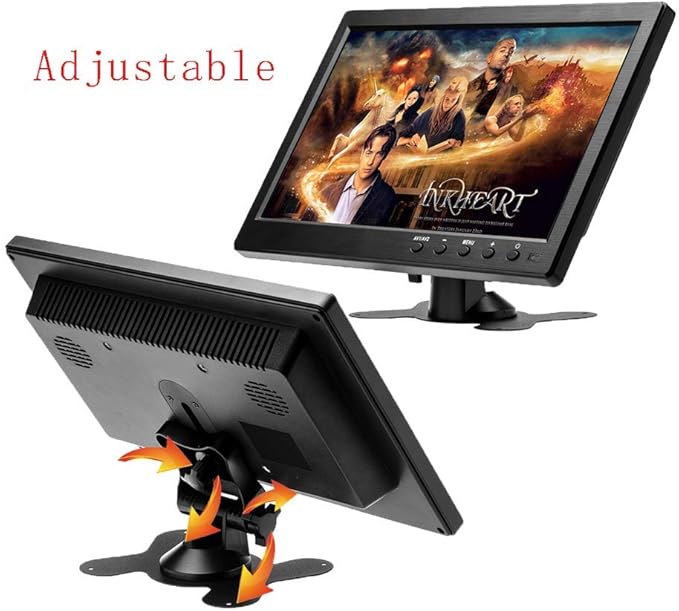 Hikity 10.1 Inch Small HDMI Monitor Portable CCTV Monitors 1280x600 for PC/TV/Raspberry Pi/Camera/Gaming with BNC/AVI/VGA/HDMI Input Cable, Support Remote Control, Built-in Speakers Flip Image