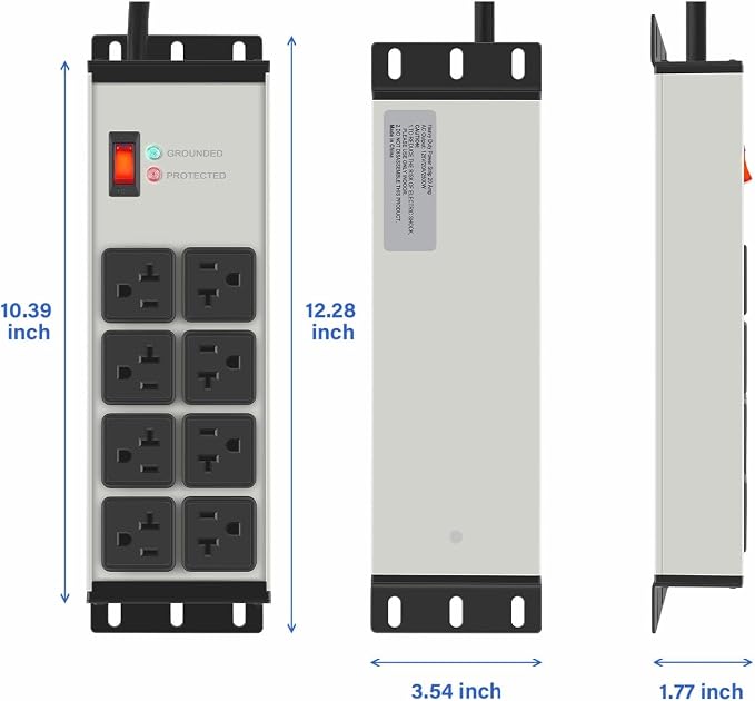 CCCEI 2PCS 12 Gauge Heavy Duty Power Strip, 8 Ports. Grey, 6FT.