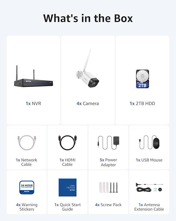 ANNKE 16CH Wireless Security Camera System 2TB, 4Pcs 3MP Outdoor Cams Kits