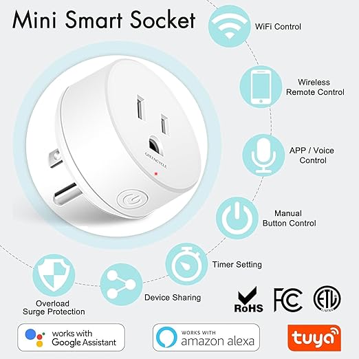 WiFi Smart Outlet Plug with Remote,GreenCycle 2PK Electric Smart Plug with Remote,Compatible with Alexa and Google Home via Tuya,15A/1500W,Remote Control from Anywhere,TUV FCC List(2.4G)